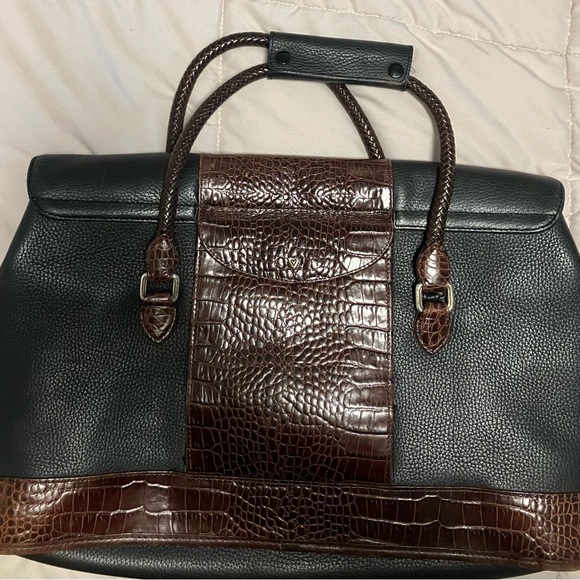 Brighton Black and Brown Croc-Embossed Laptop Bag - Picture 3 of 16